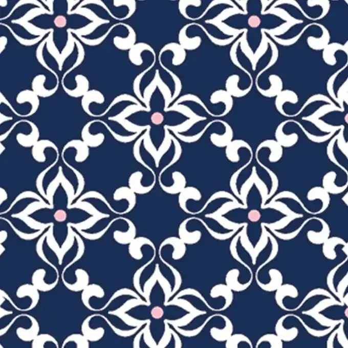 Schneller Versand Baumwollstoff Ornamente BLOOMS Navy