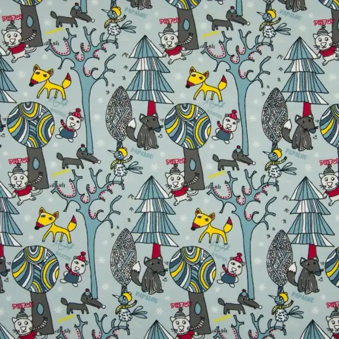 Baumwolljersey Waldtiere Blau Premium