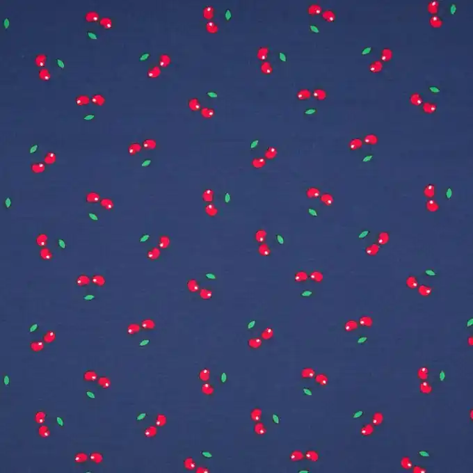 Jerseystoff Kirschmotiv Blau Markenware