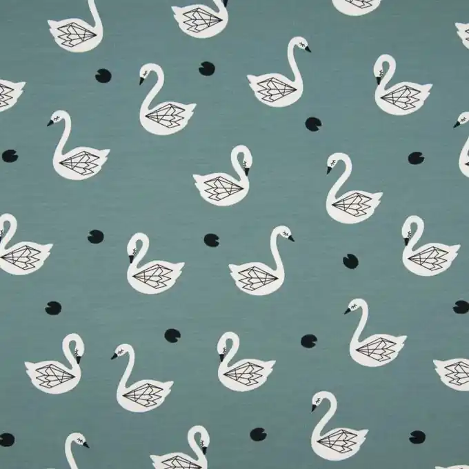 Jerseystoff Schwanmotiv Grün Direktkauf