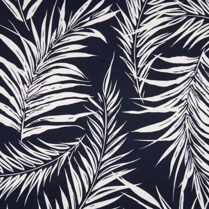 Geprüft Marineblauer Viskosejersey Blattmotiv