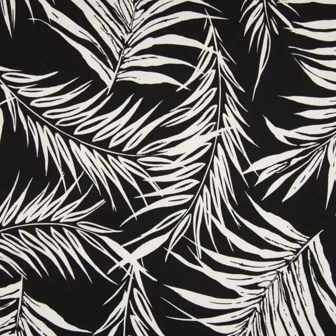 Viskosejersey Blattmotiv Schwarz Top-Angebot