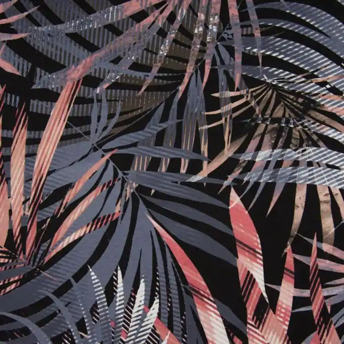 Viskosejersey Blattmotiv Blau/Rosa Neue Kollektion