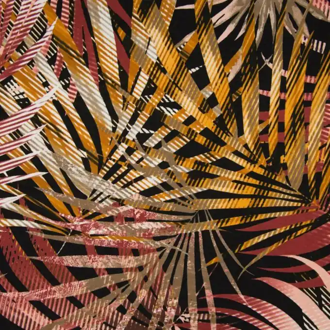 Ausverkauf Viskosejersey Blattmotiv Gelb/Rosa