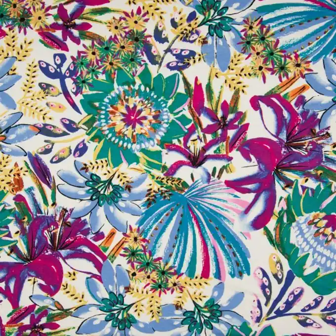 Viskosejersey Blattmotiv Bunt Zertifiziert