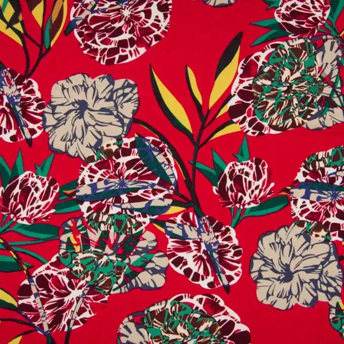 Viskosejersey Blumen Rot Saisonangebot