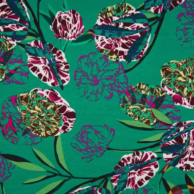 Viskosejersey Blattmotiv Grün Geld-Zurück-Garantie