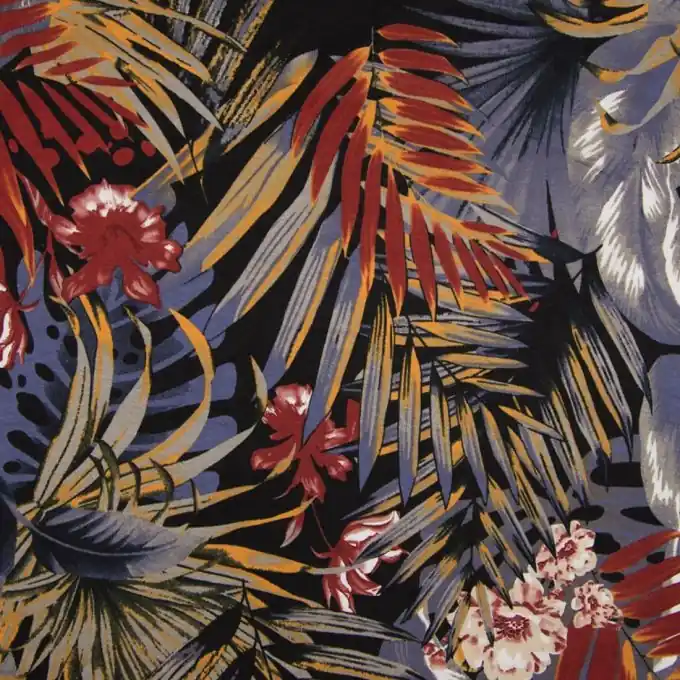 Beliebt Viskosejersey Blau/Rot Blumenmotiv