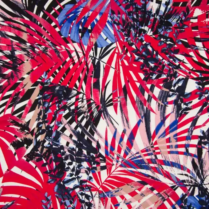 Viskosejersey Dschungel Rot/Blau Jetzt Kaufen