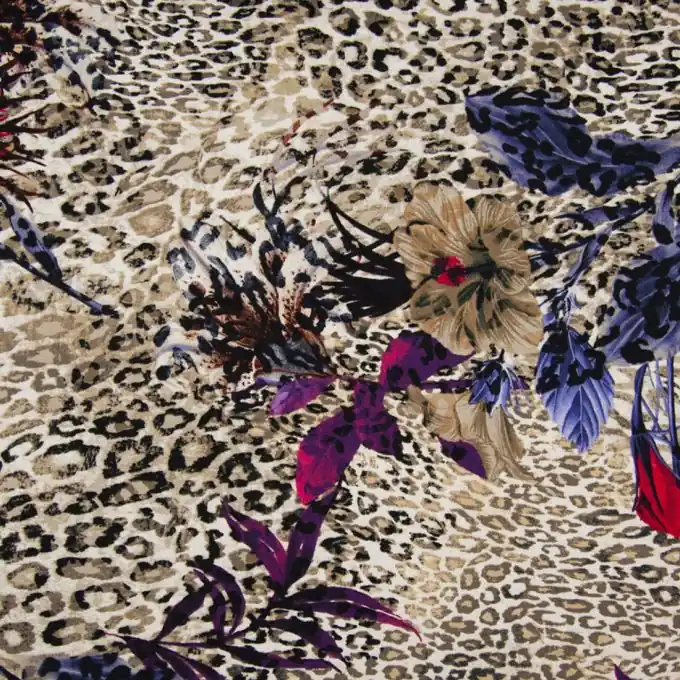 Direktkauf Viskosejersey Leopard Blumen
