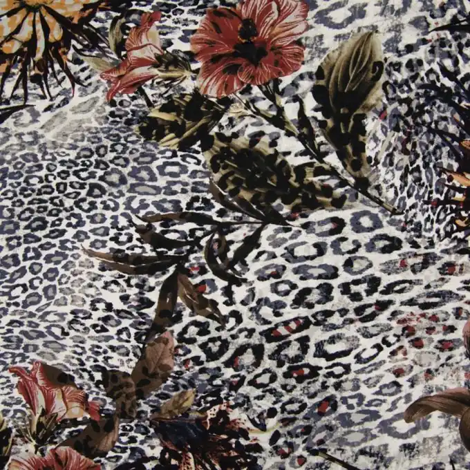Viskosejersey Leopard Blumen Braun Echt