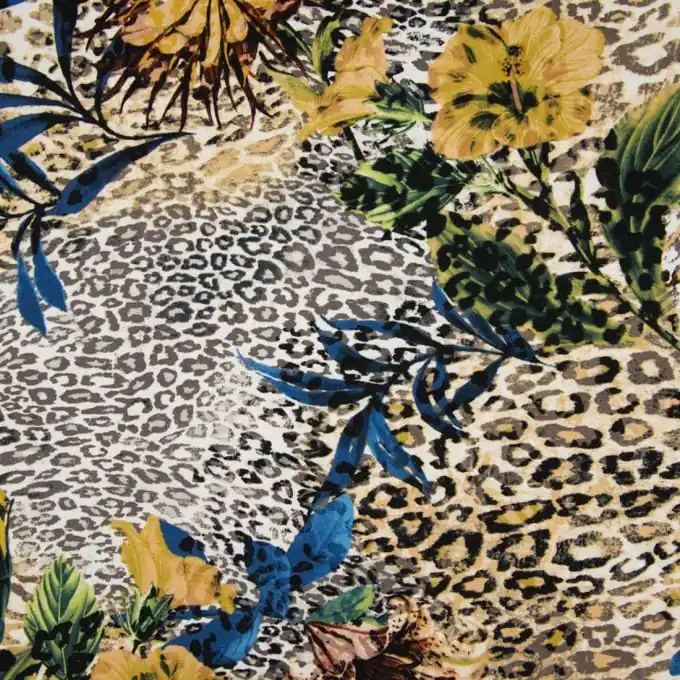 Viskosejersey Blumen/Leoparden Günstig