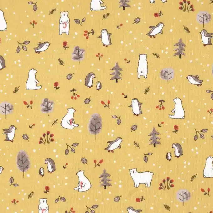 Schneller Versand Feiner Cordstoff Bären Senfgelb