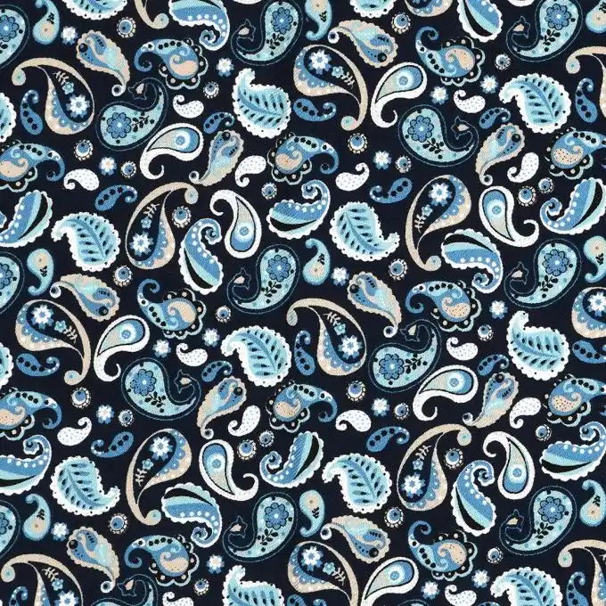 Exklusiv Popeline Viskose Paisley Blau