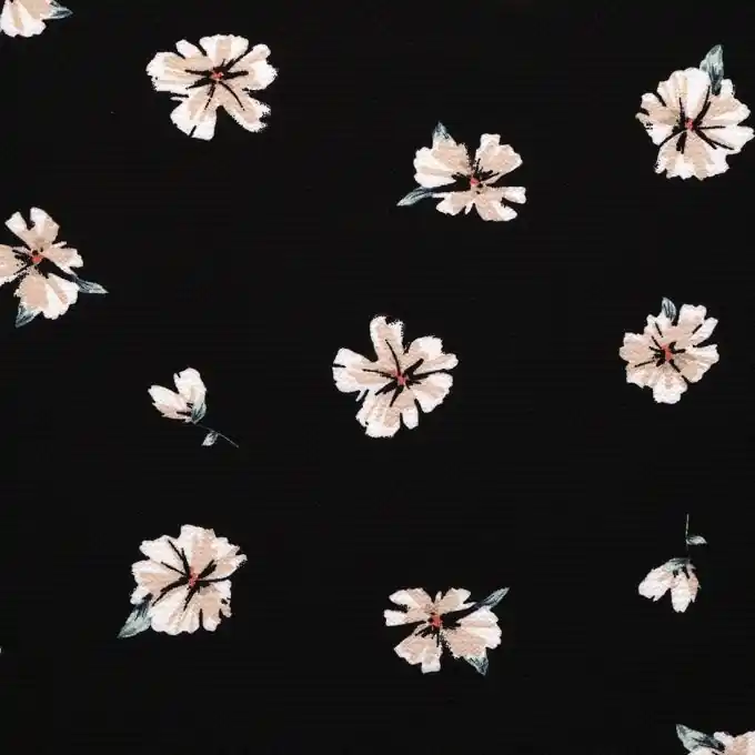 Schwarzer Crêpe-Stoff Beige Blumen 145 cm Breite Nur Für Kurze Zeit