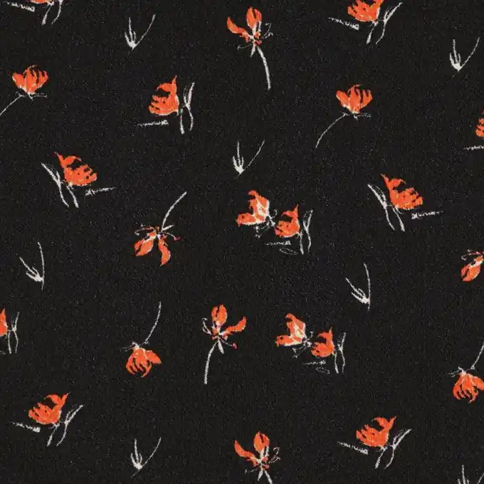 Schwarzer Crêpestoff Blumen Rot Sichere Zahlung