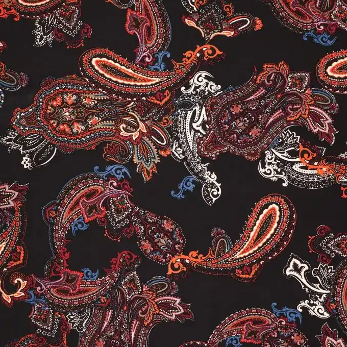 Popeline Viskose Paisleymuster Schwarz Neue Kollektion