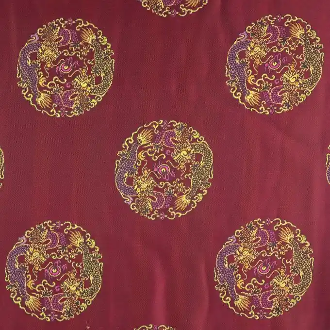 Stoff Jacquard Orientalischer Drachen Rot Schnäppchen