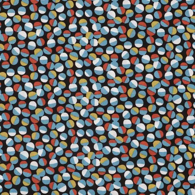 Crêpestoff Schwarz Kreismuster Top-Qualität