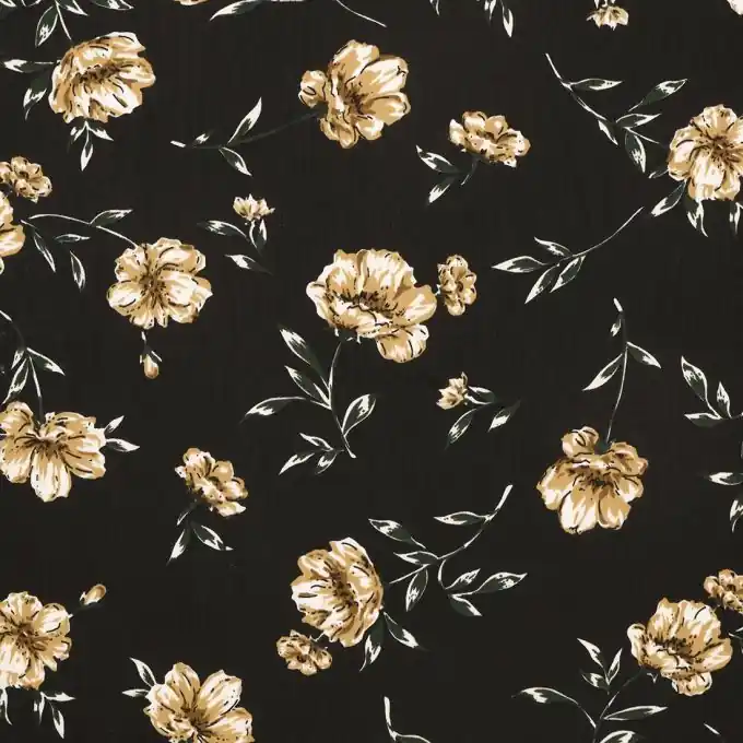 Satinstoff Blumen Schwarz Kracherpreis