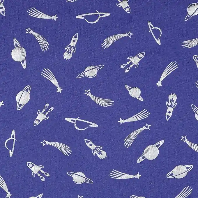 Sonderaktion Jersey-Stoff blau mit silbernen Planeten