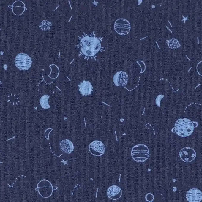 Baumwolljersey-Stoff mit Marine-Planeten-Muster Handgefertigt