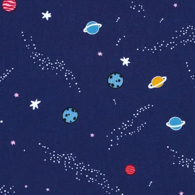 Nur Für Kurze Zeit Stoff Popeline Viskose Blau Kleiner Planet