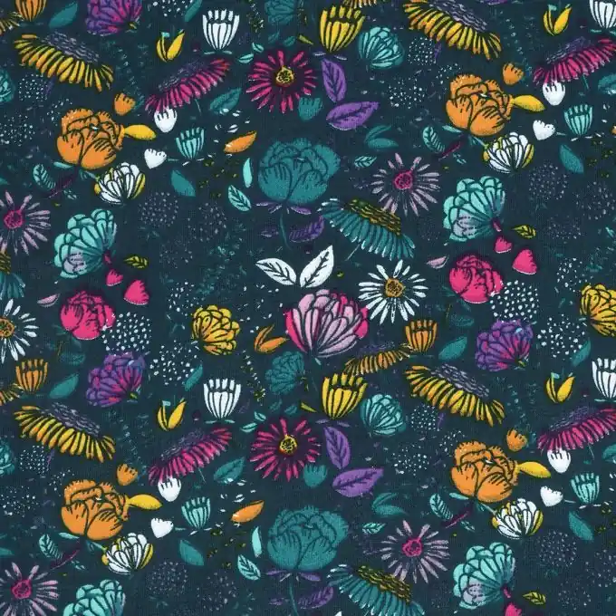 Weltweiter Versand Popeline Grün Blumenmotiv