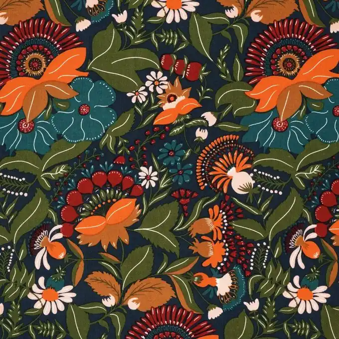 Kostenloser Rückversand Popeline Viskose Garden Blau