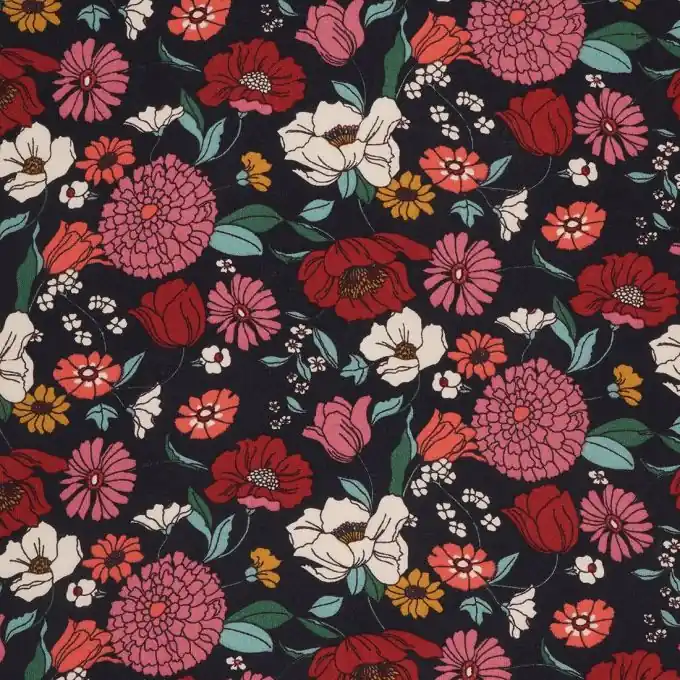 Popeline Schwarz Blumenmotiv Im Trend
