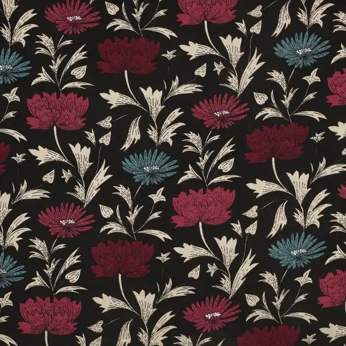 Popeline Viskose Geblümt Schwarz Schneller Versand