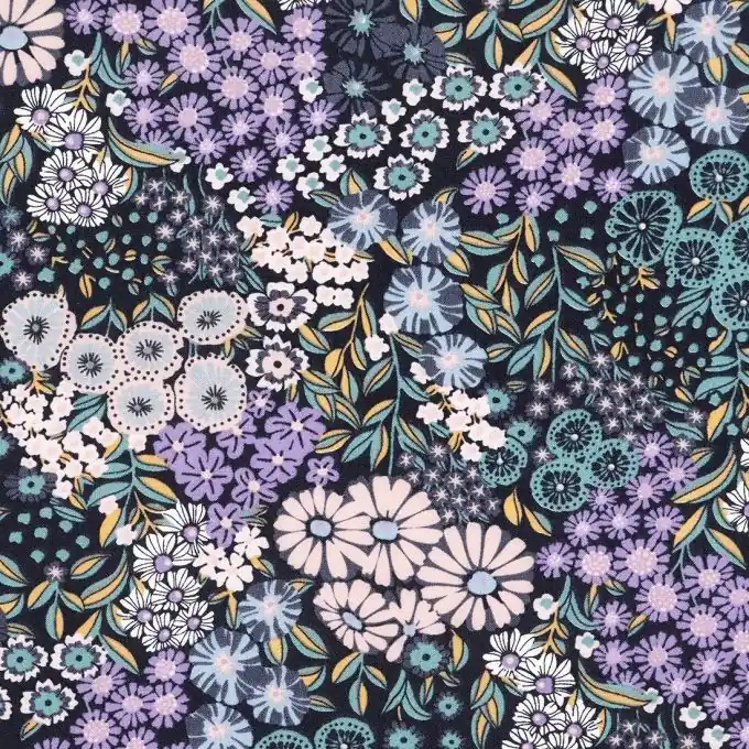 Popeline Viskose, geblümt Violett Hochwertig