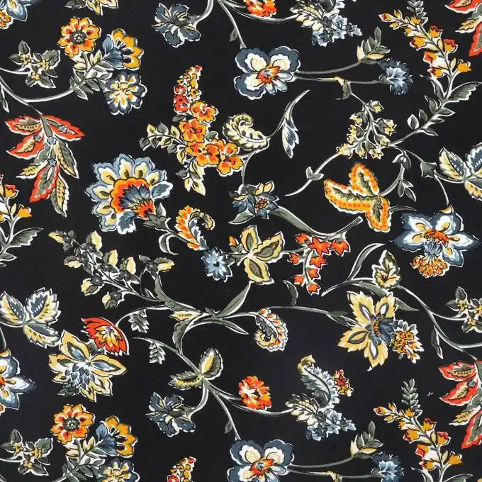 Popeline Viskose Lilien Schwarz Mega-Angebot