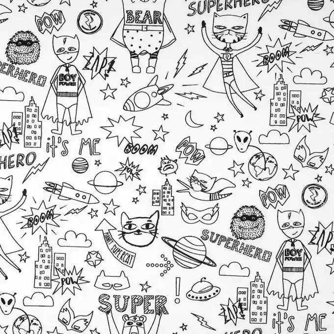 Exklusiv Baumwollstoff zum Ausmalen Superhelden