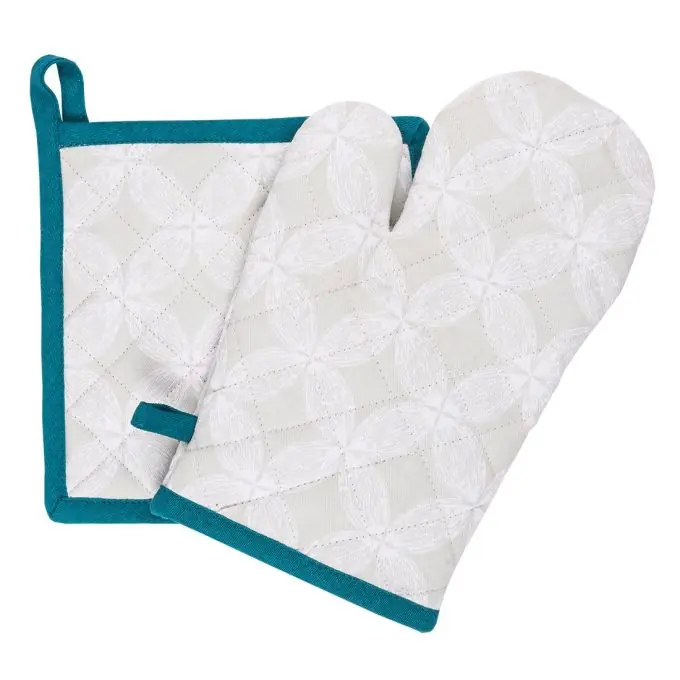 Ofenhandschuh & Topflappen Botanic Grau/Grün Preis Gesenkt