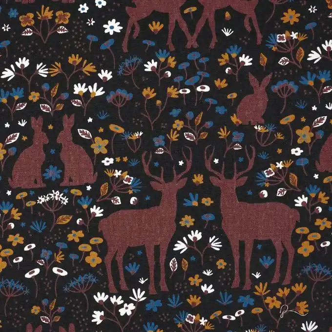 Stoff Baumwolle dick schwarz Rentiere und Hase Solange Der Vorrat Reicht