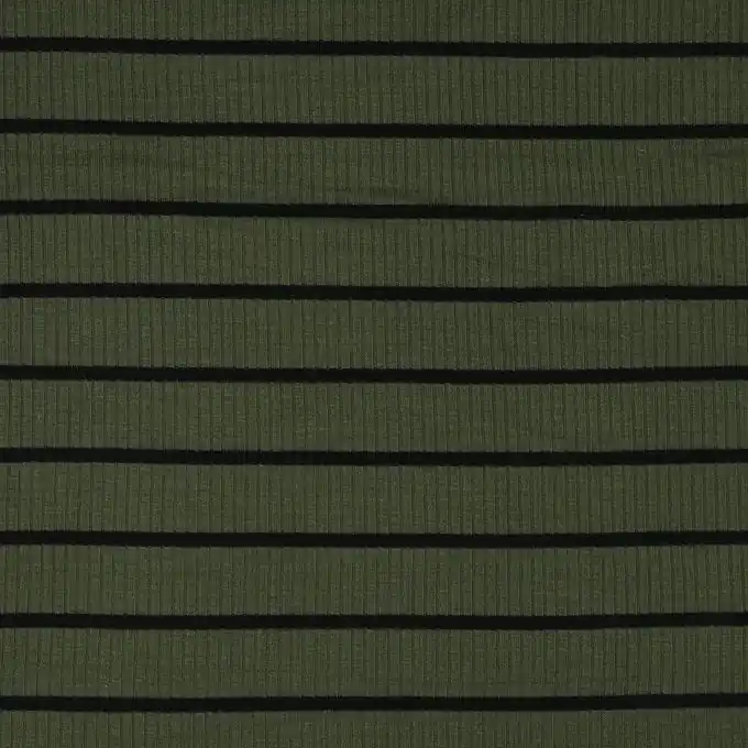 Gerippter Strickstoff Viskose Khaki/Schwarz Gestreift Kracherpreis