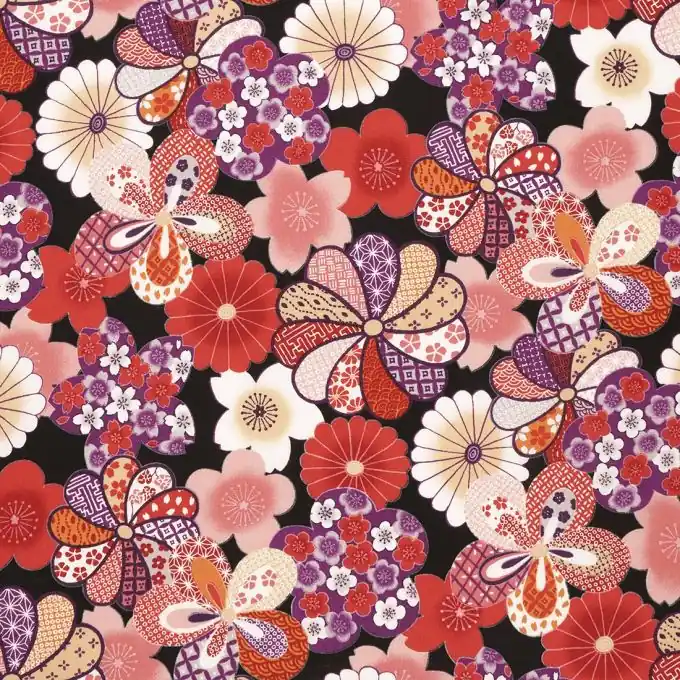 Popeline buntes Blumenmotiv Rabatt