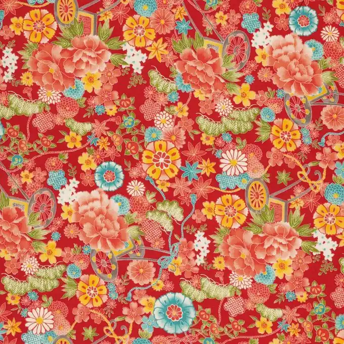 Popeline Rot Blumenmuster Sonderaktion