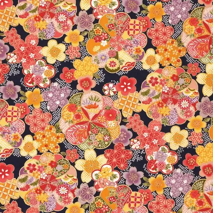 Popeline Baumwolle Blumenmuster Marineblau/Rot Mengenrabatt