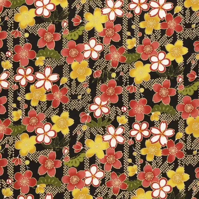 Sichere Zahlung Popeline Baumwolle, geblümt Schwarz/Gelb