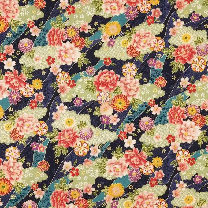 Popeline Wolken/Blumen Bunt Kostenfreie Lieferung