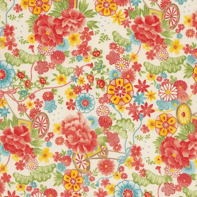 Abverkauf Popeline Stoff mit Blumenmuster in Ecru-Farbe