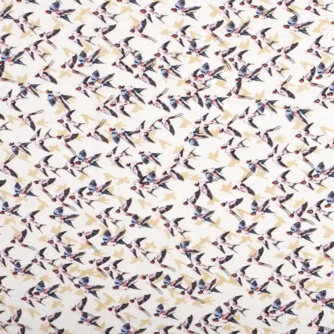 Sofort Bestellen Crêpestoff Schwalben Ecru