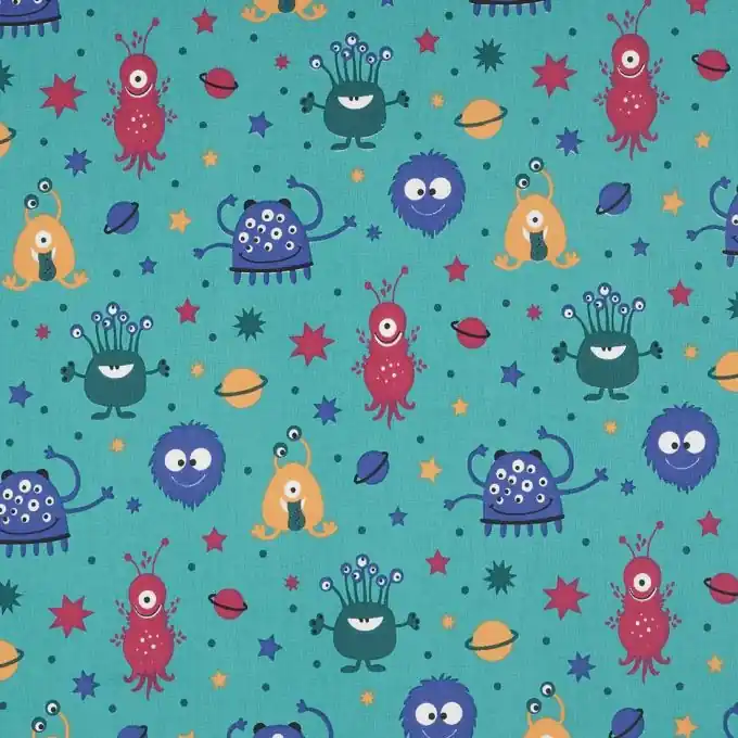 Baumwollstoff Murphy Funny Monsters Türkis Super-Preis
