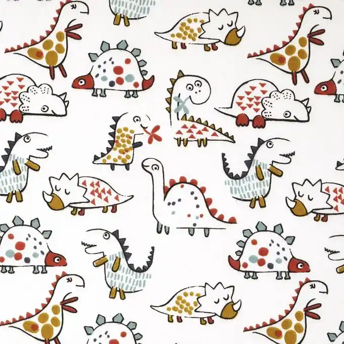 Im Trend Baumwollstoff Dinosaurier Weiss