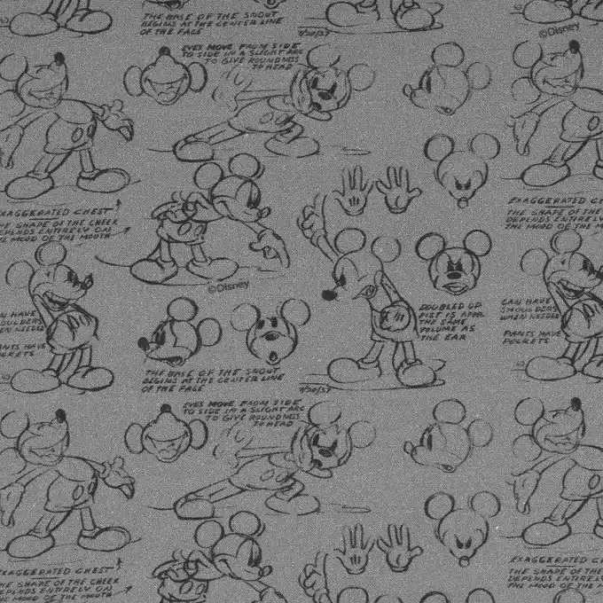 Mickey Doodle Cretonne Stoff Grau 150cm Breite Hochwertig