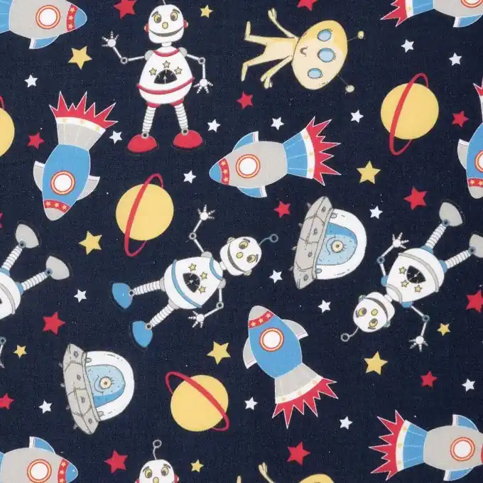 Online Kaufen Baumollstoff Roboter & Raketen