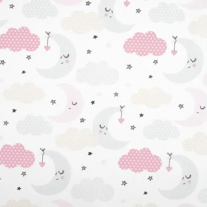 Sonderangebot Baumwollstoff Mond & Wolken Rosa