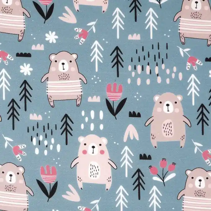 Baumwollstoff Bären Blau Top-Preis